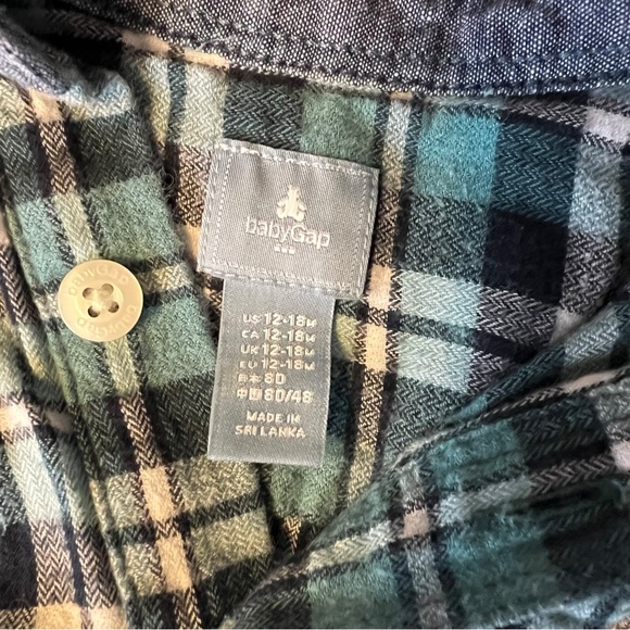 Baby Gap Green Plaid Collared Long Sleeve One Piece Bodysuit 12-18 Months - Picture 3 of 3